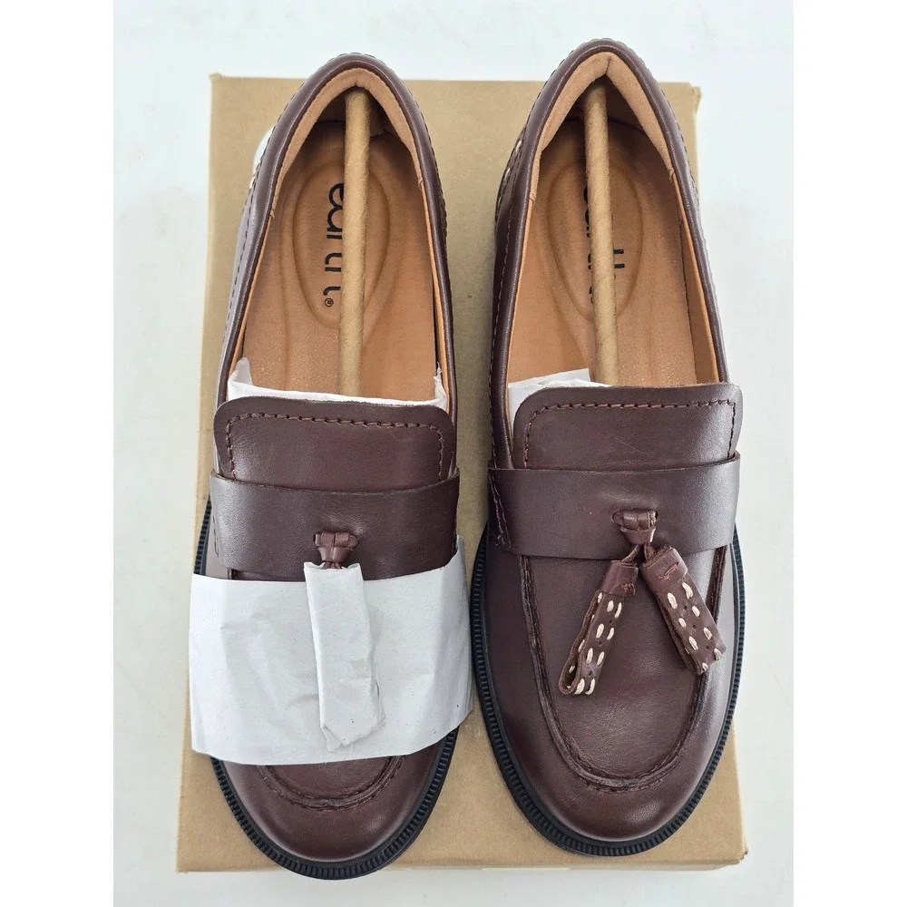 Earth Deeana Tassel Loafers Women 6.5 Dark Red Leather Slip On - New